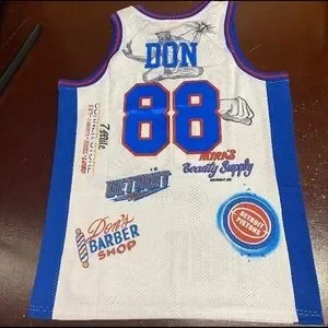 Mitchell&Ness Mens White Blue NBA Detroit Pistons Don Big Sean #88 Jersey L  XL